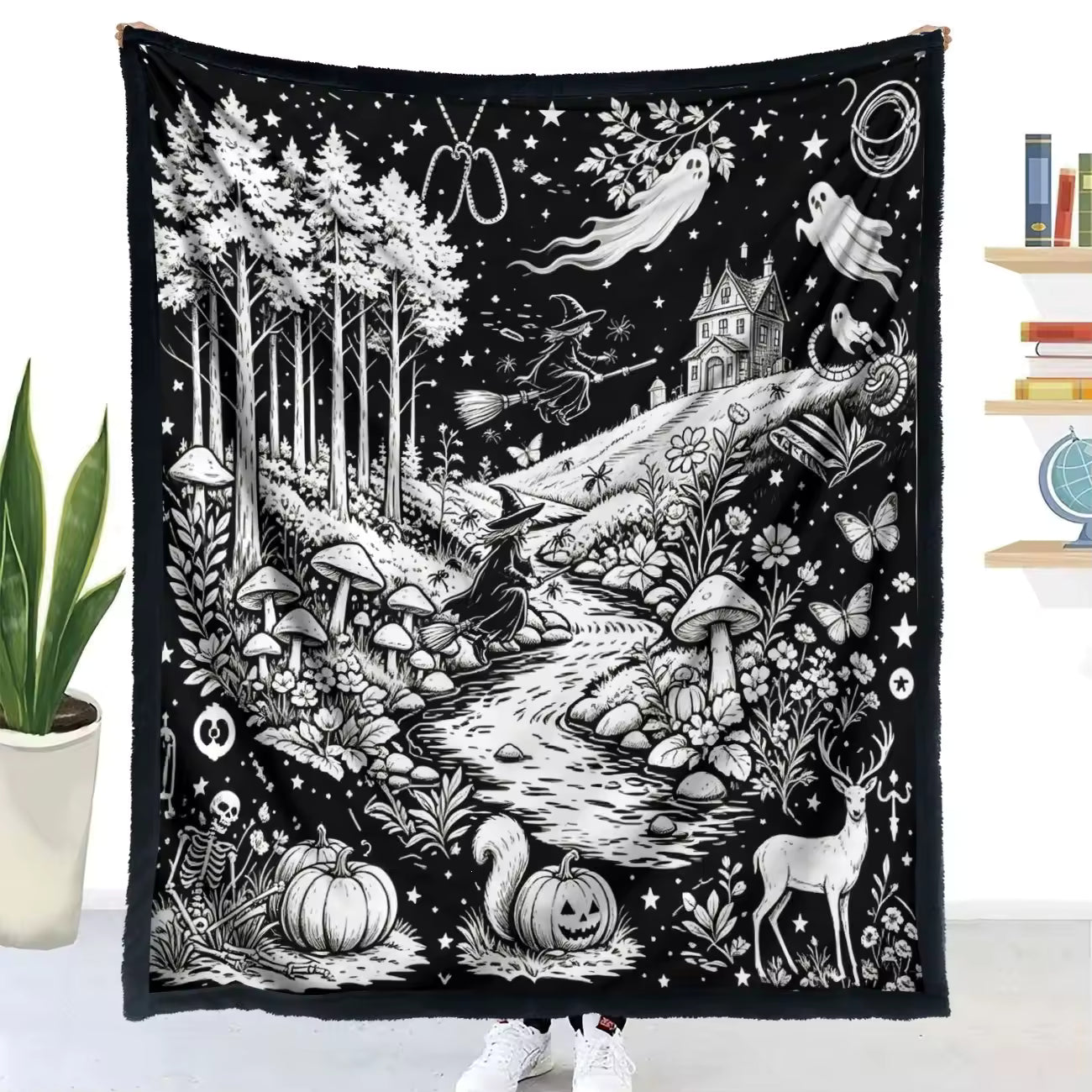Halloween Coloring Blanket with 24 Washable Markers
