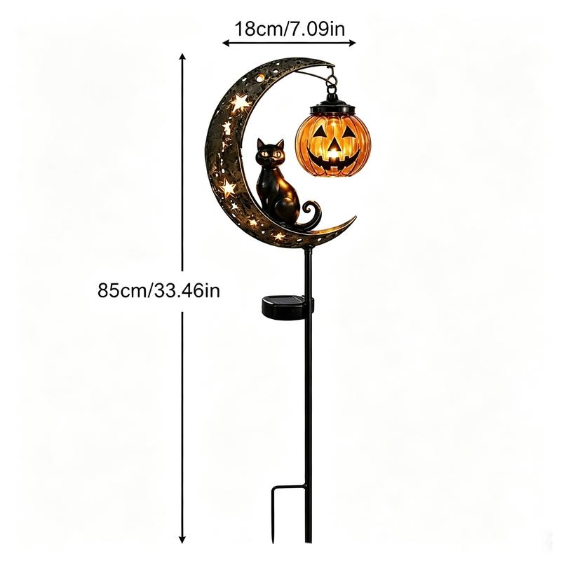 Solar Halloween Cat & Pumpkin Moon Garden Stake Light