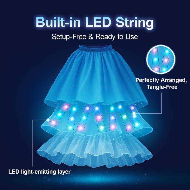 Girls LED Princess Costume Dress with Crown & Magic Wand