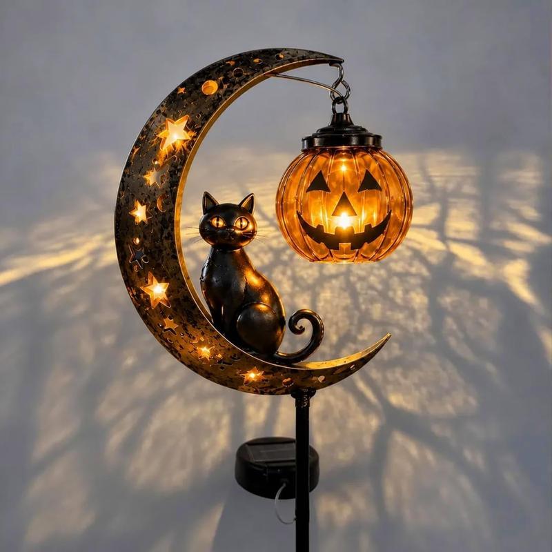 Solar Halloween Cat & Pumpkin Moon Garden Stake Light