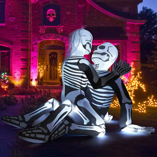 6.5FT Light-Up Cuddling Skeleton Couple Halloween Inflatable