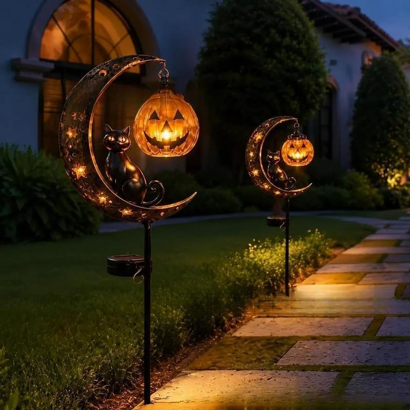 Solar Halloween Cat & Pumpkin Moon Garden Stake Light