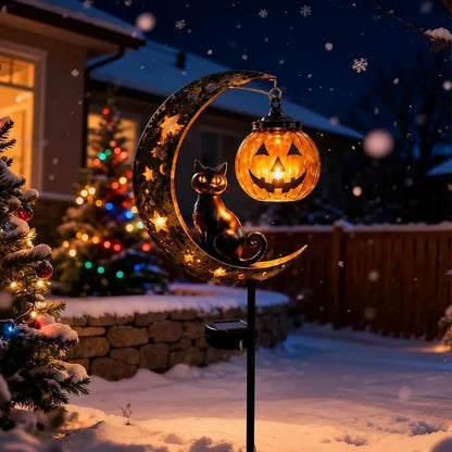 Solar Halloween Cat & Pumpkin Moon Garden Stake Light