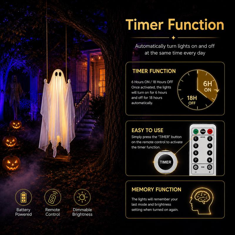 Light-Up Hanging Ghost Swing Decoration with Remote