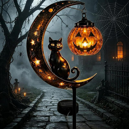 Solar Halloween Cat & Pumpkin Moon Garden Stake Light